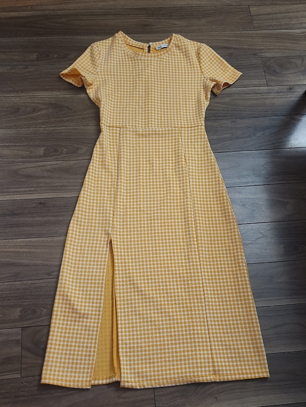 🔥 Gingham Short-Sleeve Midi Dress Orange and White